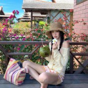 HSPN6325100001 橘夏條紋橙色條紋顯瘦性感比基尼四件套海島出片