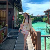 HSPN6325100001 橘夏條紋橙色條紋顯瘦性感比基尼四件套海島出片