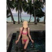 HSPN6325100003 梅子紅時簡約梅紅色吊帶比基尼巨顯白遮肉沙灘性感超出