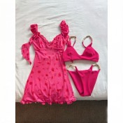 HSPN6325100003 梅子紅時簡約梅紅色吊帶比基尼巨顯白遮肉沙灘性感超出