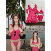 HSPN6325100003 梅子紅時簡約梅紅色吊帶比基尼巨顯白遮肉沙灘性感超出