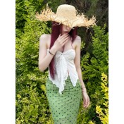 HSPN6325100004 溫柔抹胸復古綠波點裙顯白顯瘦泳衣三件套海島溫泉拍照超出片