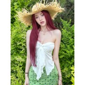 HSPN6325100004 溫柔抹胸復古綠波點裙顯白顯瘦泳衣三件套海島溫泉拍照超出片