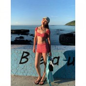 HSPN6325100005 簡約露臍泡泡袖平角分體泳衣出片