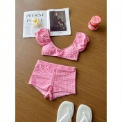 HSPN6325100005 簡約露臍泡泡袖平角分體泳衣出片