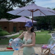 HSPN6325100006 復古法式露背吊帶連體裙式泳衣清新度假風泳池邊顯瘦出片泳衣