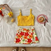 HSPN6325100009 復古油畫度假分體沙灘泳衣純欲吊帶亮色出片溫泉