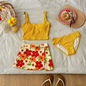 HSPN6325100009 復古油畫度假分體沙灘泳衣純欲吊帶亮色出片溫泉