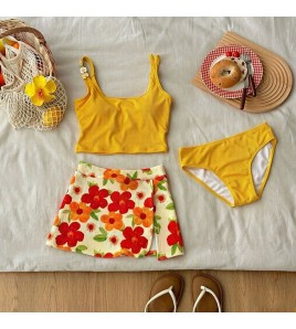 HSPN6325100009 復古油畫度假分體沙灘泳衣純欲吊帶亮色出片溫泉