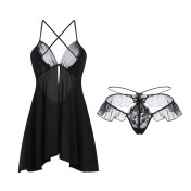 LPLT6319100029 春夏性感露背誘惑冰絲睡衣純色網紗透視吊帶裙家居服套裝