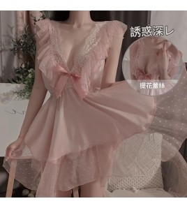 LPLT6319100031 甜美大碼睡衣露背誘惑波點網紗吊帶睡裙女可愛家居服套裝