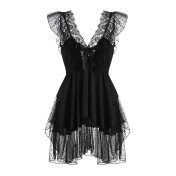 LPLT6319100031 甜美大碼睡衣露背誘惑波點網紗吊帶睡裙女可愛家居服套裝