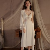 LPLT6319100040 內衣性感深V加胸墊透視蕾絲吊帶睡裙外袍純欲套裝