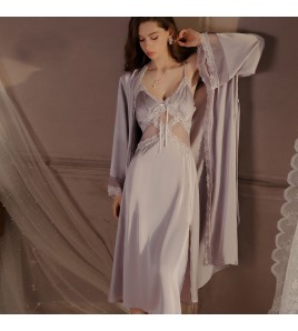 LPLT6319100040 內衣性感深V加胸墊透視蕾絲吊帶睡裙外袍純欲套裝