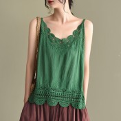 LWBC6326100001 夏季棉麻小背心純棉內搭打底鏤空刺繡蕾絲吊帶寬松亞麻無袖上衣女