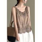 LWBC6326100001 夏季棉麻小背心純棉內搭打底鏤空刺繡蕾絲吊帶寬松亞麻無袖上衣女