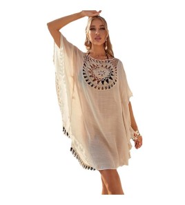 LWBC6326100002 新款性感露肩鏤空寬松大碼流蘇比基尼風沙灘女裝連衣裙