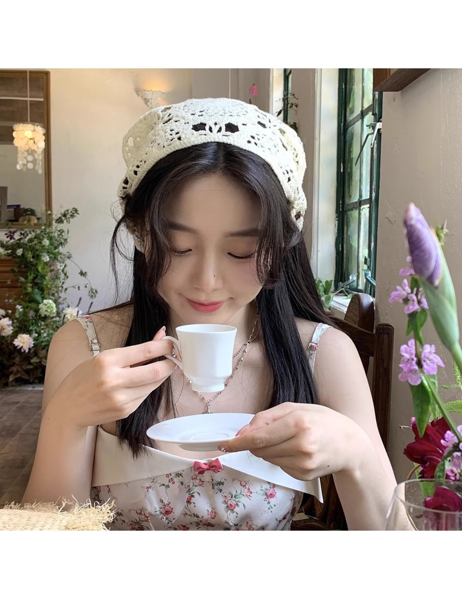 LWBC6326100004 三角巾頭巾女甜美可愛出游拍照手工針織包頭巾