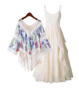 LWBC6326100005 流蘇罩衫波西米亞上衣民族風棉麻寬松女百搭小披肩喇叭袖鏤空外套