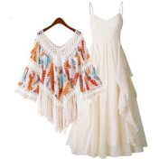 LWBC6326100005 流蘇罩衫波西米亞上衣民族風棉麻寬松女百搭小披肩喇叭袖鏤空外套