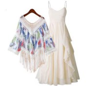 LWBC6326100005 流蘇罩衫波西米亞上衣民族風棉麻寬松女百搭小披肩喇叭袖鏤空外套