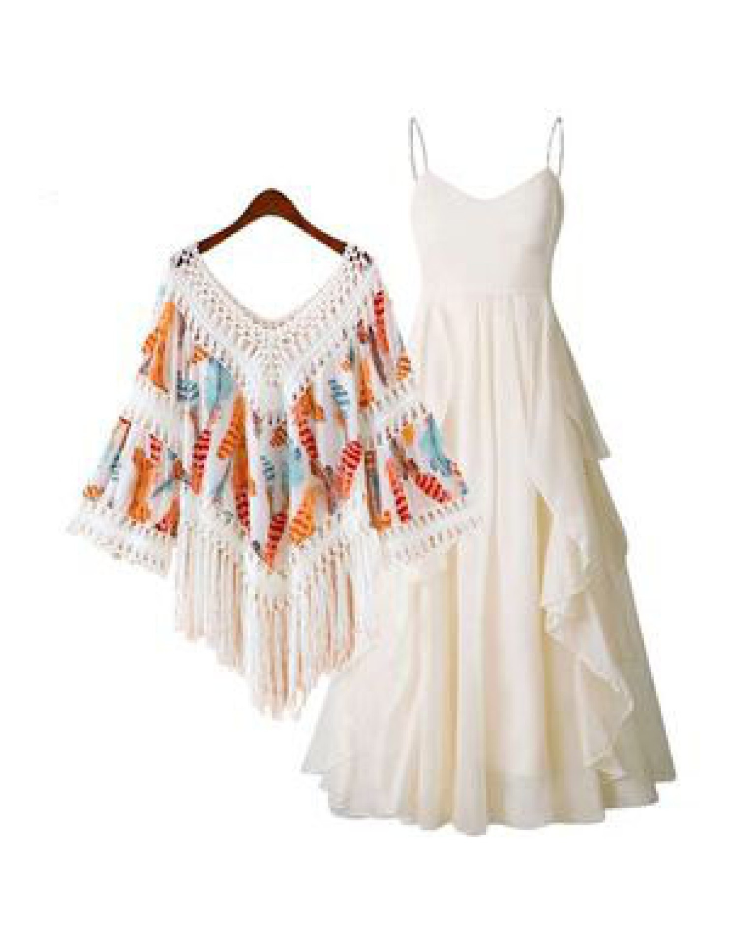 LWBC6326100005 流蘇罩衫波西米亞上衣民族風棉麻寬松女百搭小披肩喇叭袖鏤空外套