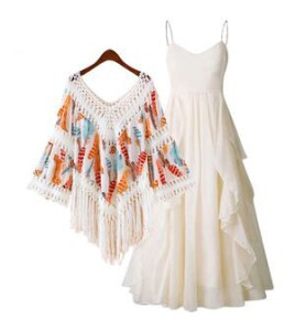 LWBC6326100005 流蘇罩衫波西米亞上衣民族風棉麻寬松女百搭小披肩喇叭袖鏤空外套