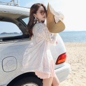 LWBC6326100006 蕾絲雪紡衫流蘇開衫外搭 度假民族風波西米亞沙灘防曬衣女