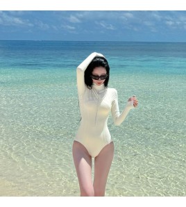 HSPN6328100002 韓系黑白極簡長袖防嗮泳衣度假出海顯瘦性感遮肉