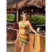 HSPN6328100003 繽紛盛夏海島比基尼度假針織抹胸掛脖性感泳衣