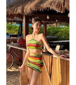 HSPN6328100003 繽紛盛夏海島比基尼度假針織抹胸掛脖性感泳衣