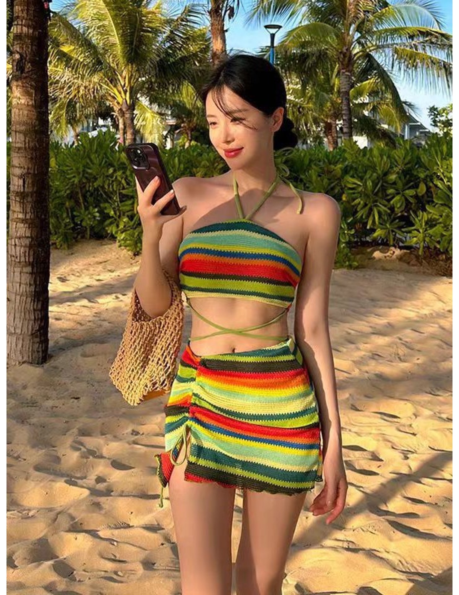 HSPN6328100003 繽紛盛夏海島比基尼度假針織抹胸掛脖性感泳衣