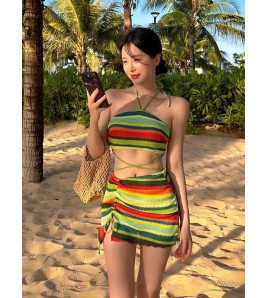 HSPN6328100003 繽紛盛夏海島比基尼度假針織抹胸掛脖性感泳衣