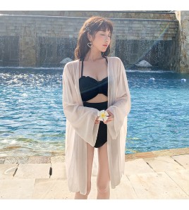 LWBC6326100012 馬爾代夫海邊度假風輕薄壓褶雪紡開衫中長薄款寬松大碼防曬衣