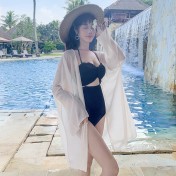 LWBC6326100012 馬爾代夫海邊度假風輕薄壓褶雪紡開衫中長薄款寬松大碼防曬衣