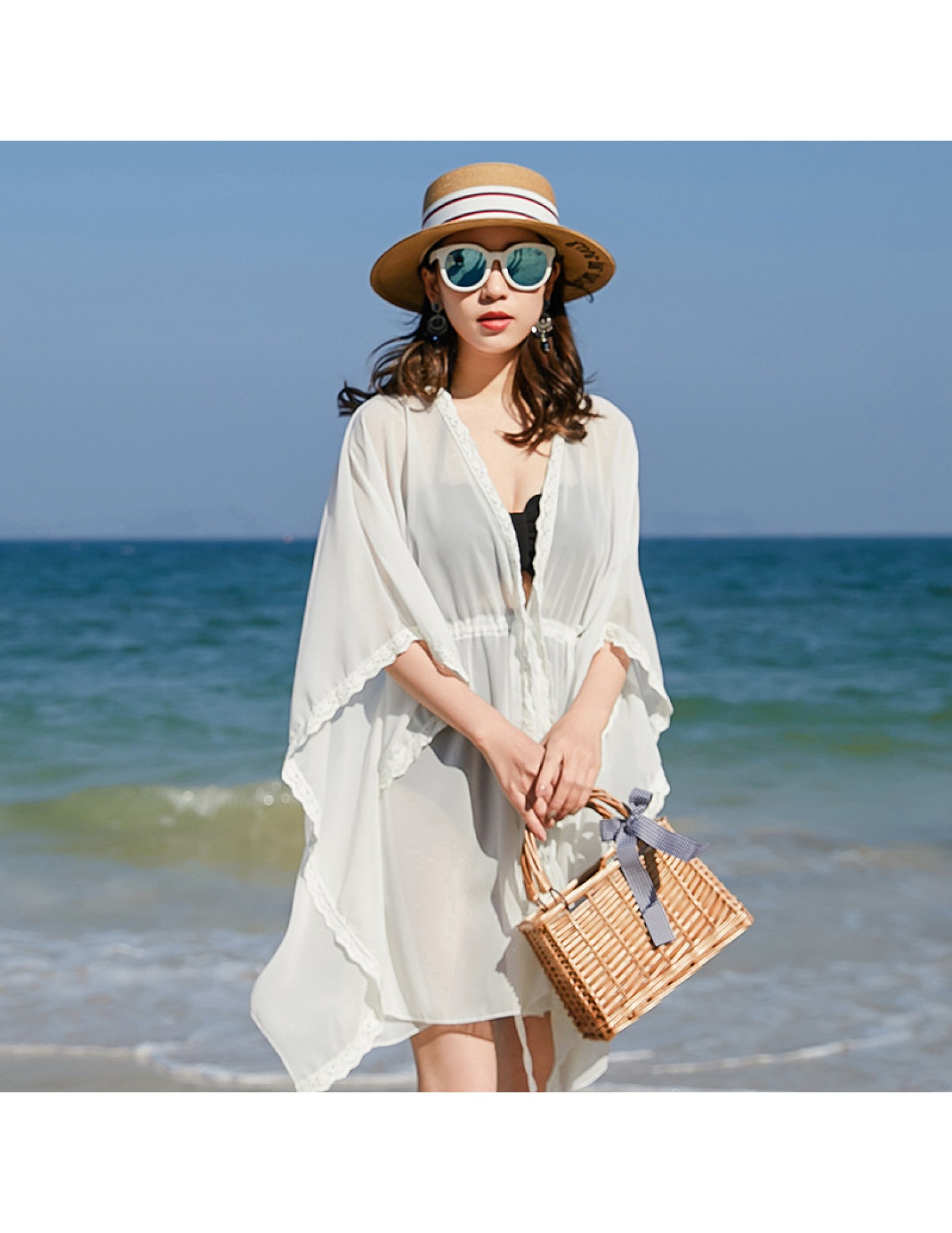 LWBC6326100019 海邊度假蕾絲開衫沙灘外搭雪紡防曬衣罩衫寬松空調披肩女夏季外套