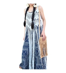 LWBC6326100020 復古民族風針織長流蘇罩衫吊帶外穿鏤空美背心夏季