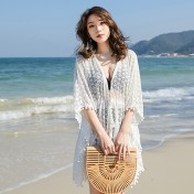 LWBC6326100021 海邊度假沙灘泳衣罩衫女單件可下水外搭溫泉寬松比基尼罩衫長款白