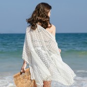 LWBC6326100021 海邊度假沙灘泳衣罩衫女單件可下水外搭溫泉寬松比基尼罩衫長款白