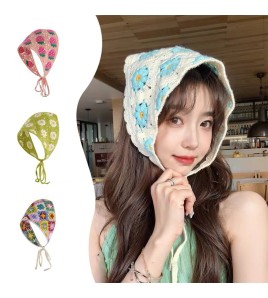 LWBC6326100023 法式復古頭巾女夏季甜美可愛鉤花文藝風發帶針織手工辣妹三角巾潮