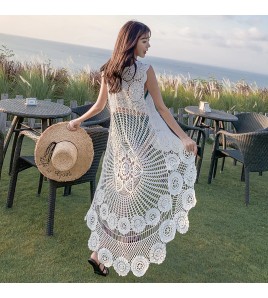 LWBC6326100024 春夏新款氣質蕾絲勾花鏤空上衣女 海邊甜美罩衫小清新打底連衣裙