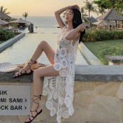 LWBC6326100024 春夏新款氣質蕾絲勾花鏤空上衣女 海邊甜美罩衫小清新打底連衣裙