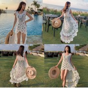 LWBC6326100024 春夏新款氣質蕾絲勾花鏤空上衣女 海邊甜美罩衫小清新打底連衣裙