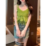 LWBC6326100025 綠色吊帶連衣裙女夏新款多巴胺穿搭設計感小眾度假風仙女裙子