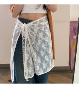 LWBC6326100026 韓版白色蕾絲屁簾女系帶甜美半身裙百搭圍裙罩裙