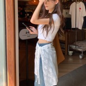 LWBC6326100026 韓版白色蕾絲屁簾女系帶甜美半身裙百搭圍裙罩裙