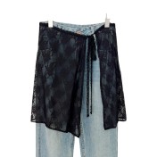 LWBC6326100026 韓版白色蕾絲屁簾女系帶甜美半身裙百搭圍裙罩裙