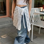 LWBC6326100026 韓版白色蕾絲屁簾女系帶甜美半身裙百搭圍裙罩裙