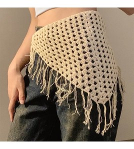 LWBC6326100028 波西米亞~民族風系帶屁簾高級感針織頭巾疊穿辣妹時尚百搭三角巾