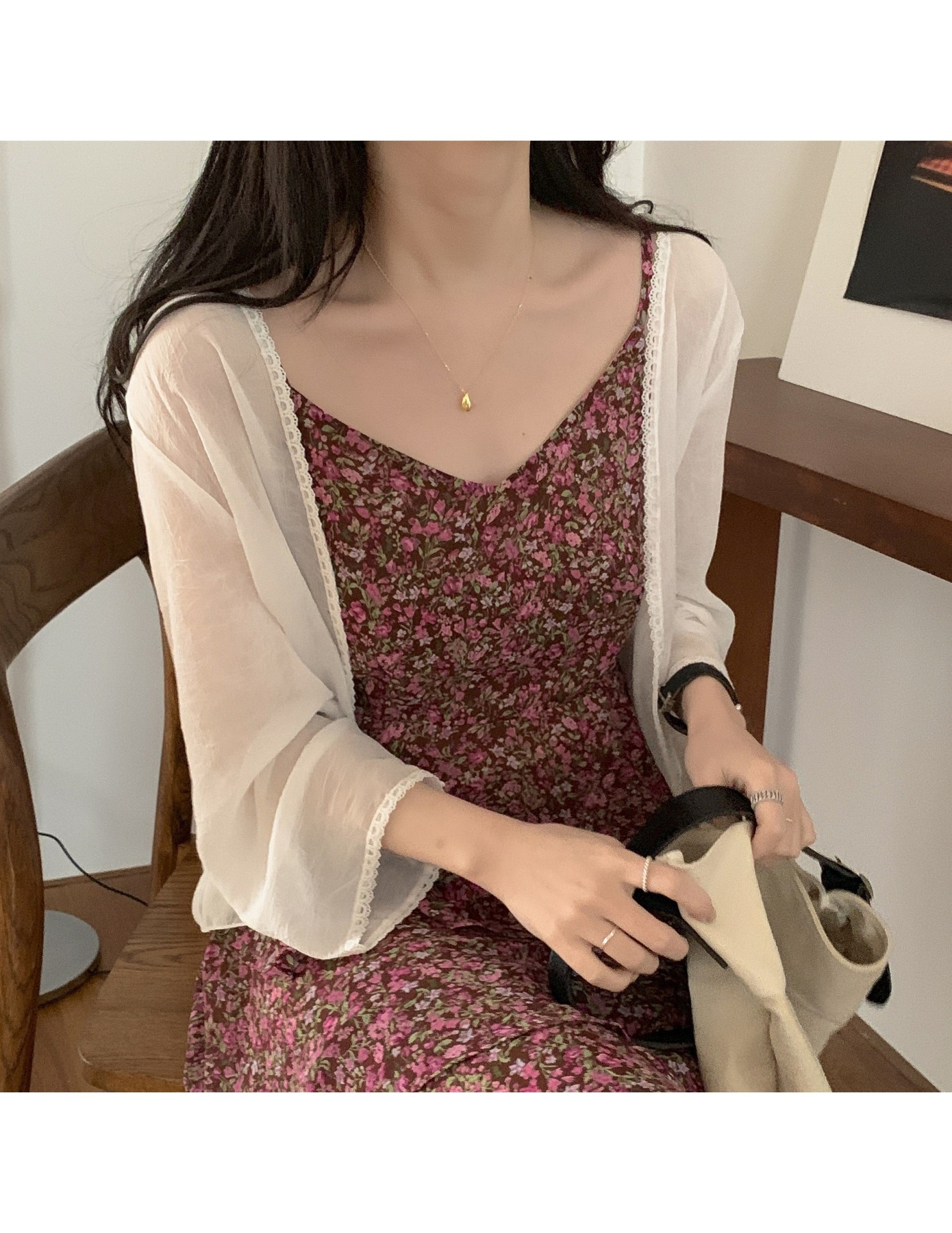 LWBC6326100029 新款防曬衣女小披肩配裙子薄款長袖外搭雪紡開衫上衣外套